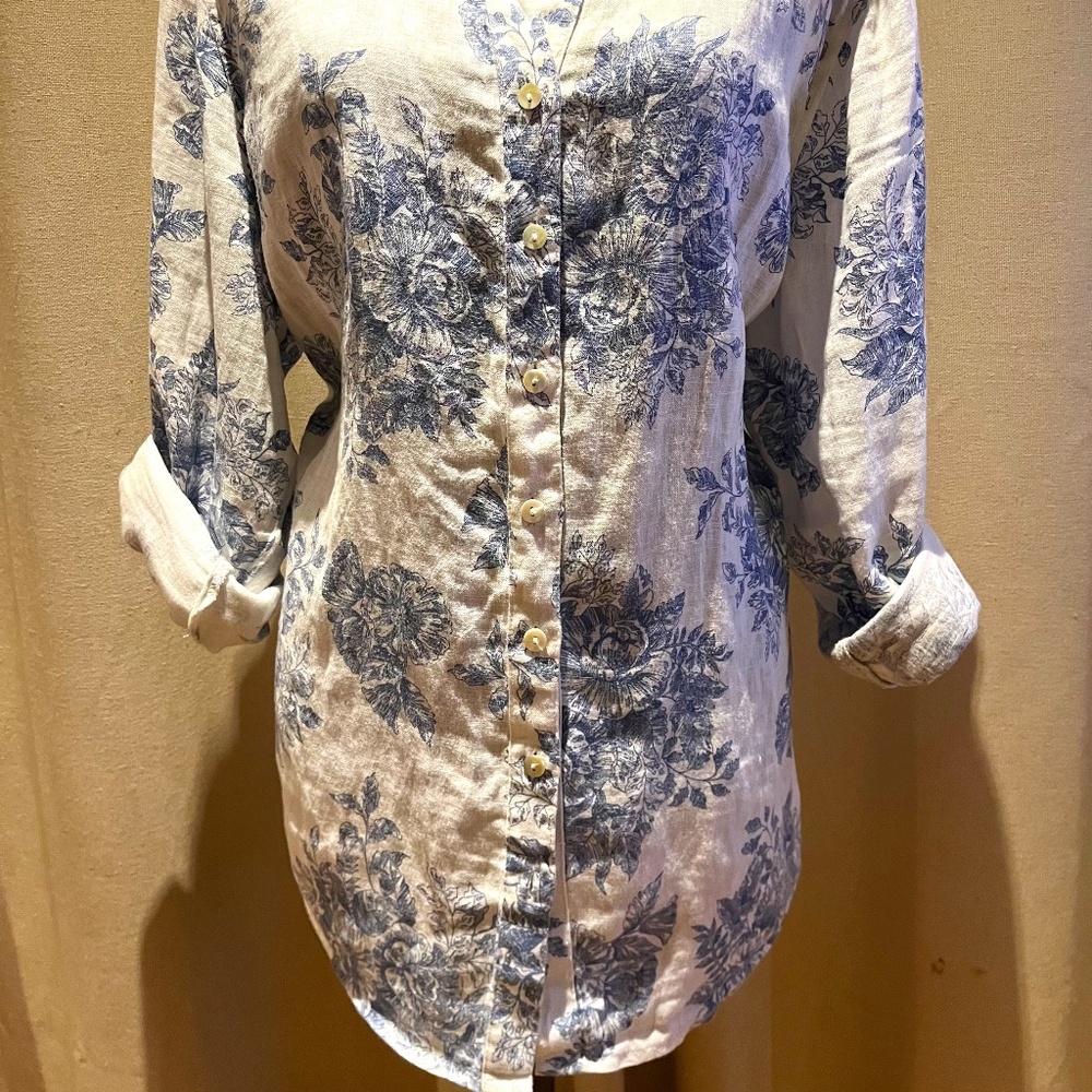 Rachel Zoe 100% Linen Button Down Shirt – Blue Floral – Size 2X